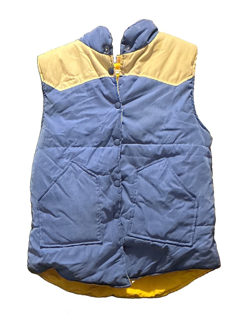 Vintage Western-style Yoked Puffer Vest In A Blue and Tan/Yellow Colorway. M